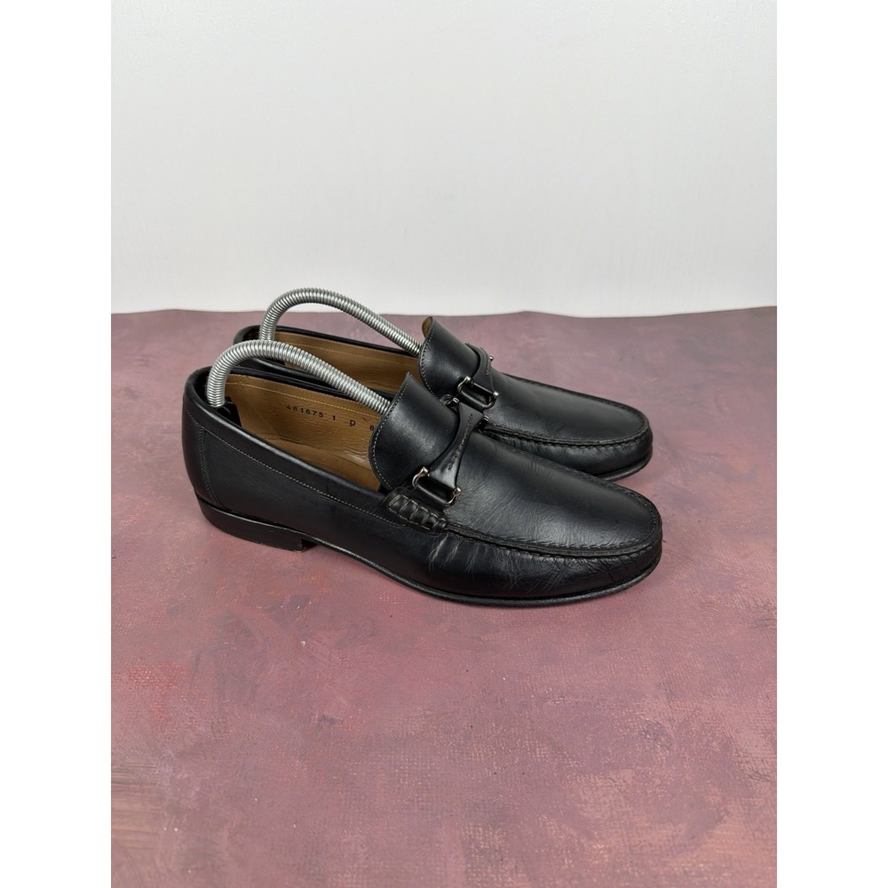 Santoni Black Leather Horsebit Loafers Men's 8.5 D Italy Dress Shoes